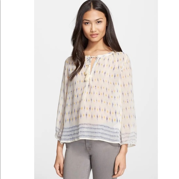 Joie Auberon Silk Boho Split Neck Blouse Top XS - Picture 3 of 14